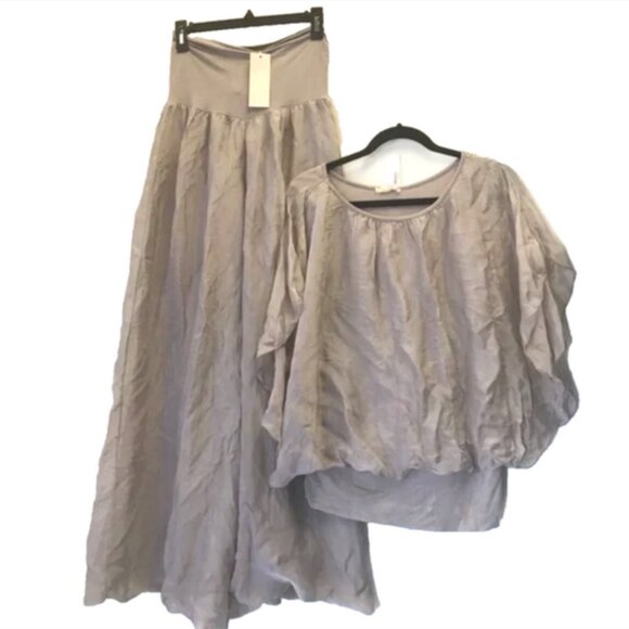 Giusy Pants - Giusy Silk Blend Top and Wide Leg  Palazzo Pants